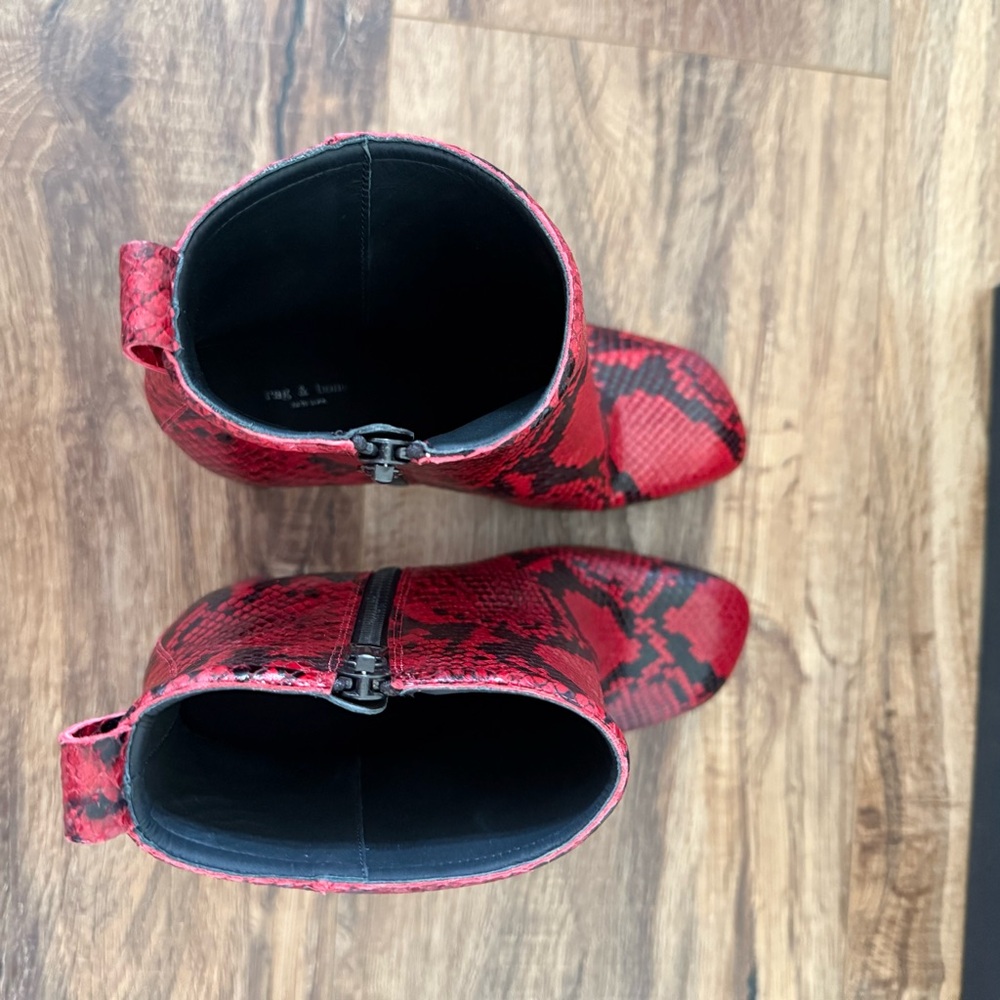 RAG & BONE Ellis Ankle Boot in Red Snakeskin Embossed Leather Size 7 NWT - Picture 10 of 14